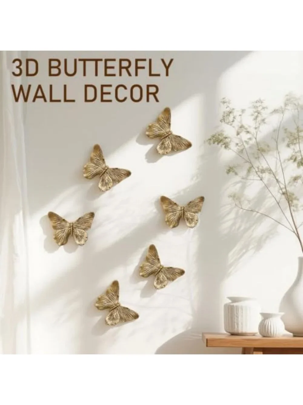 3D Butterfly Wall Decor Set - Antique Copper Resin for Living Room, Bedroom